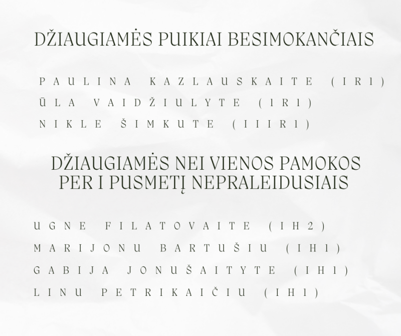 Džiaugiamės puikiai besimokančiais